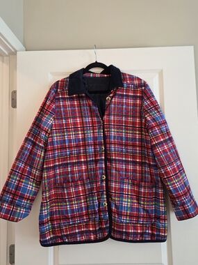 Vintage Plaid Quilted Barn Jacket Red Blue Multicolor